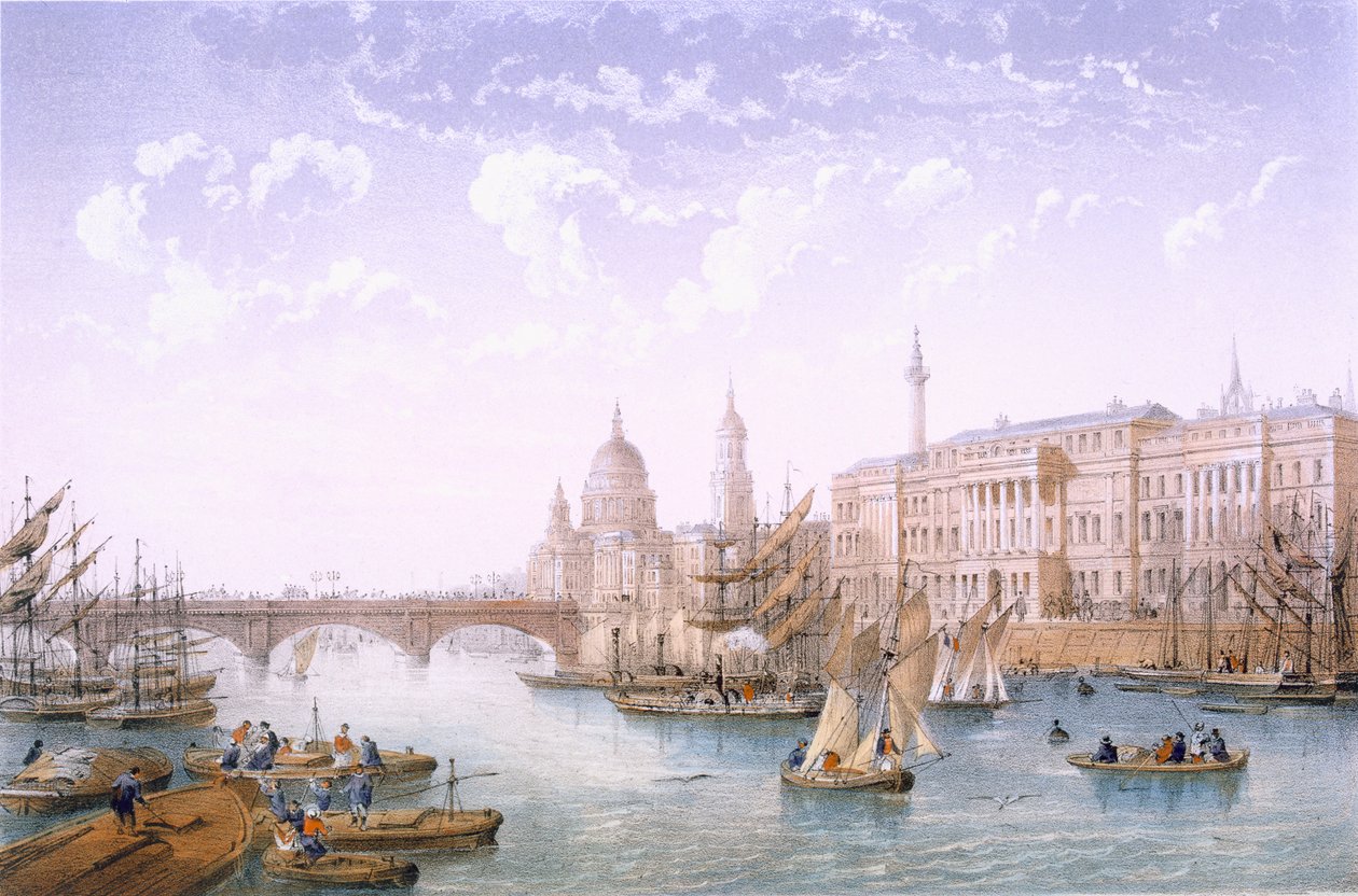Custom House ja London Bridge, 1862 tekijältä Achille Louis Martinet
