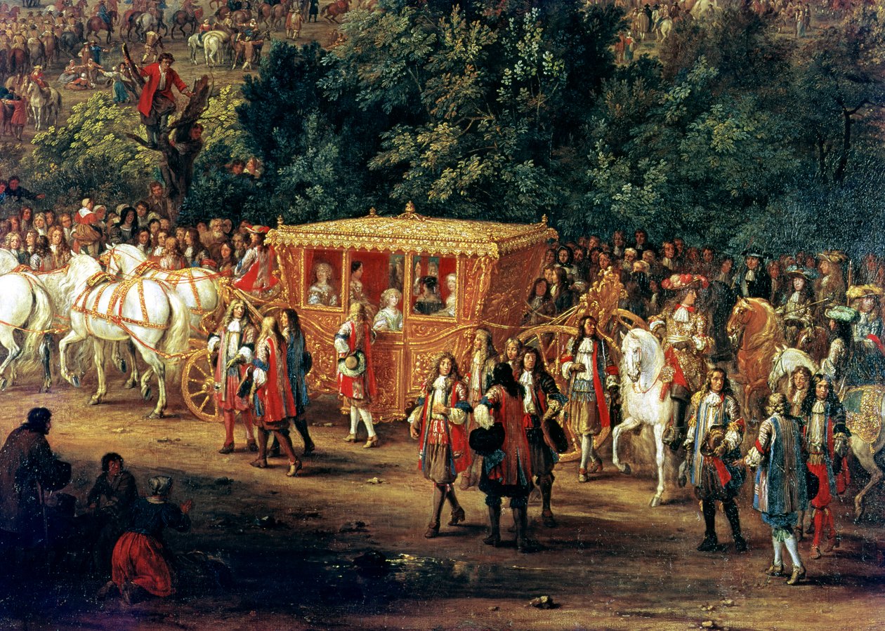 Ludvig XIV:n (1638-1715) ja Maria Theresan (1638-83) tulo Arrasiin, 30. heinäkuuta 1667 (yksityiskohta) tekijältä Adam Frans van der Meulen