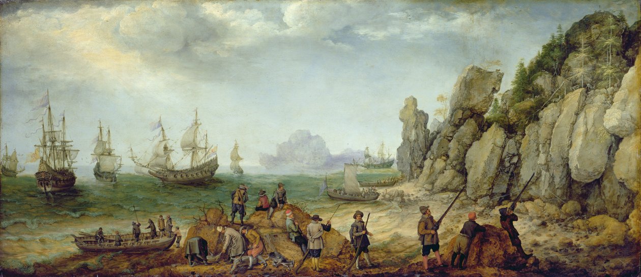 Villivuohen metsästys rannikolla, 1620 (katso myös 152264) tekijältä Adam Willaerts