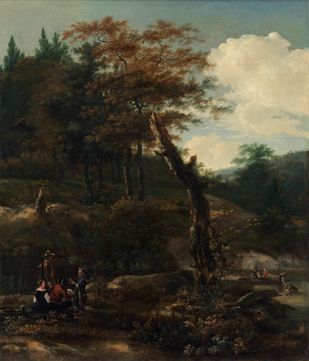 Metsäinen maisema matkustajien kanssa, 1640-luvun loppu. tekijältä Adam Pynacker