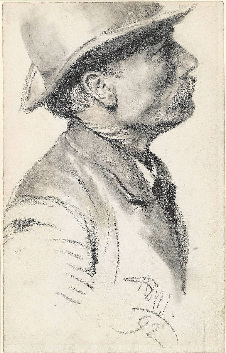 Schnauzbärtiger Mann mit Hut tekijältä Adolph Menzel