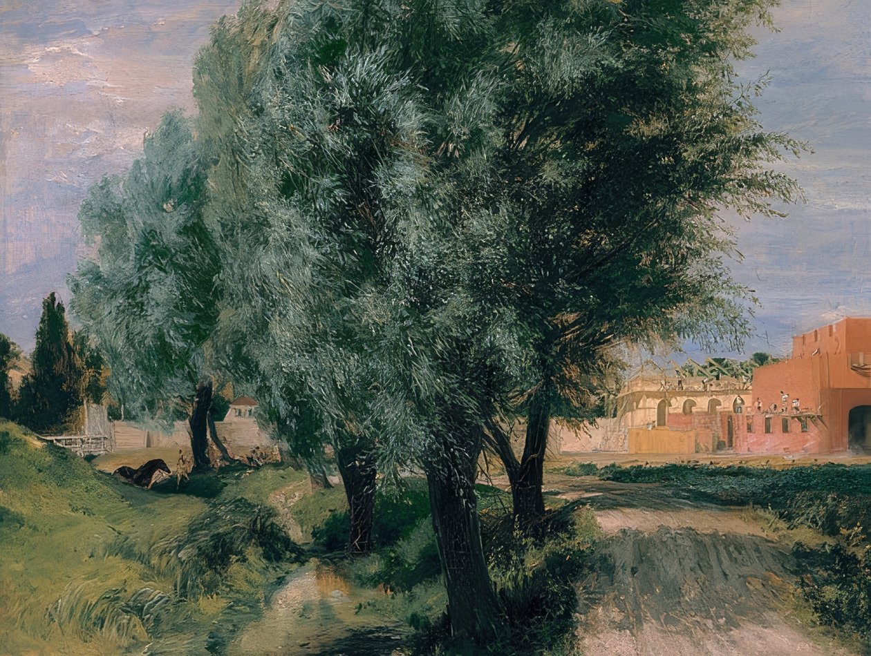 Rakennustyömaa pajuilla. 1846 tekijältä Adolph Menzel