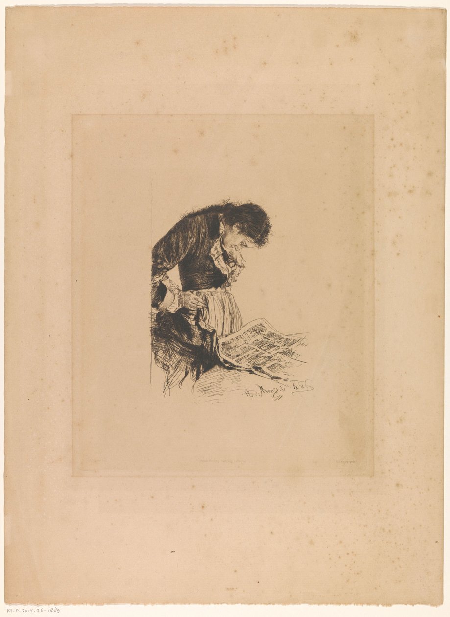 Nainen lukee sanomalehteä tekijältä Adolph Menzel