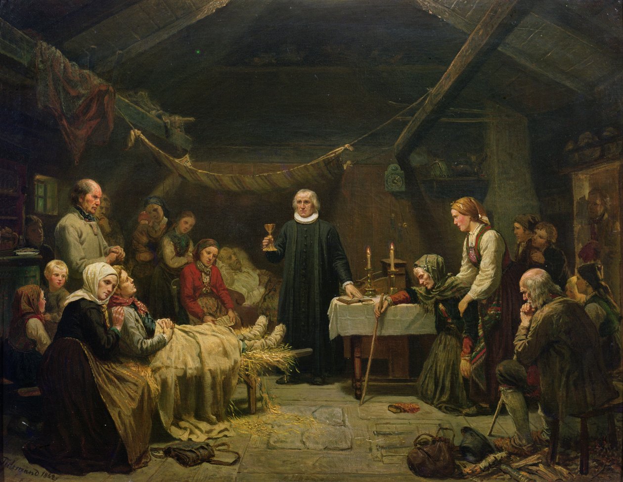 Sairas karhunmetsästäjä. Viimeinen sakramentti tekijältä Adolph Tidemand