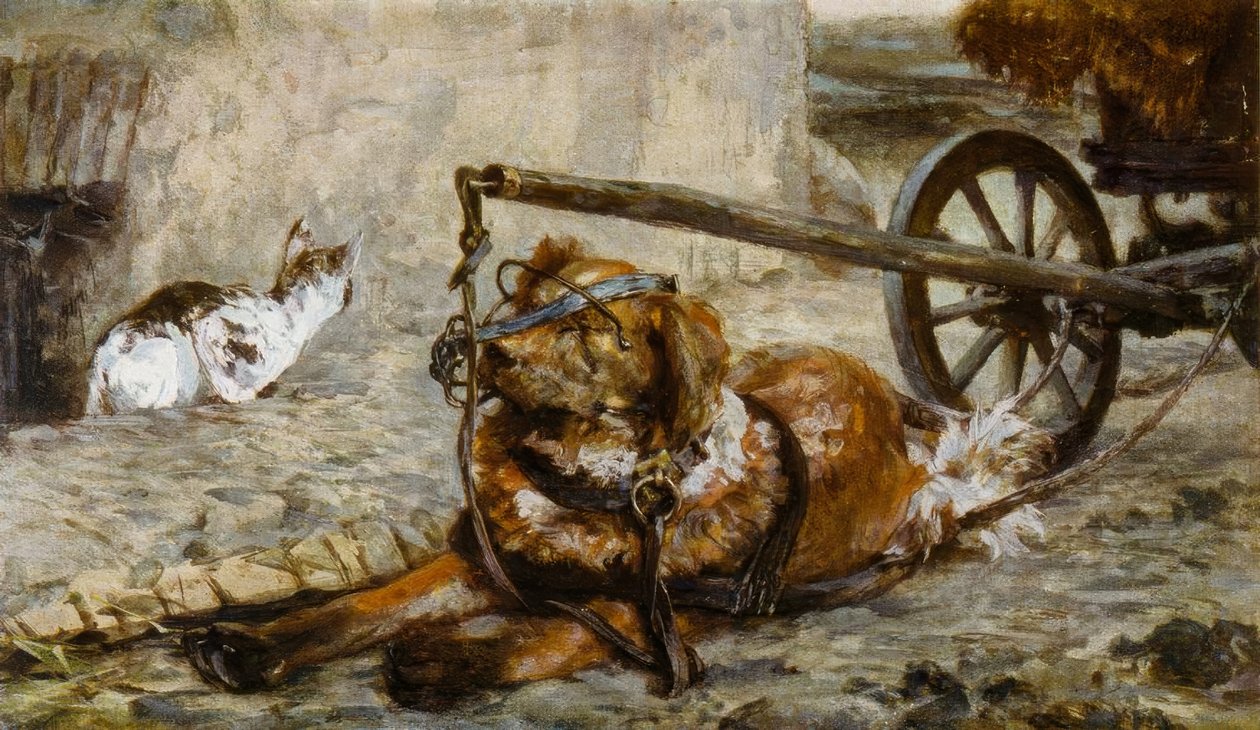 A. Menzel, Ziehhund und Katze tekijältä Adolph Menzel