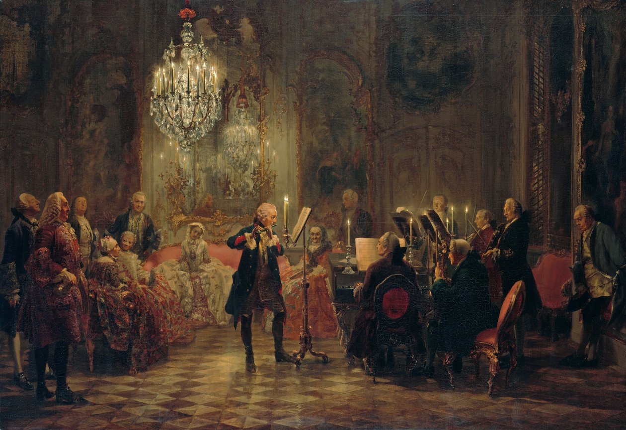 Fredrik Suuren huilukonsertti Sanssoucissa tekijältä Adolph Menzel