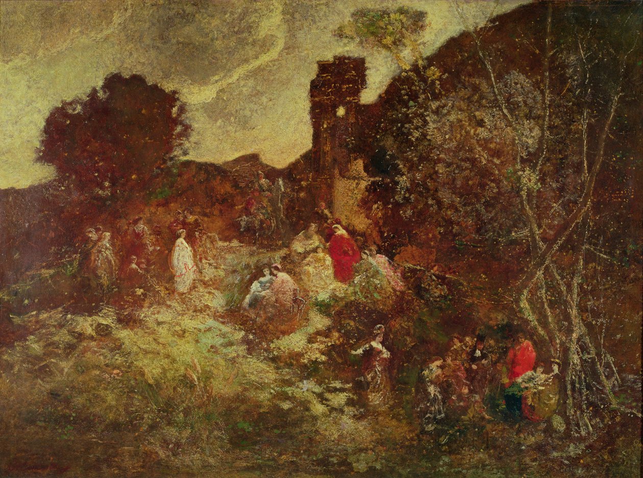 Don Quijote ja Sancho Panza, n. 1865 tekijältä Adolphe Joseph Thomas Monticelli
