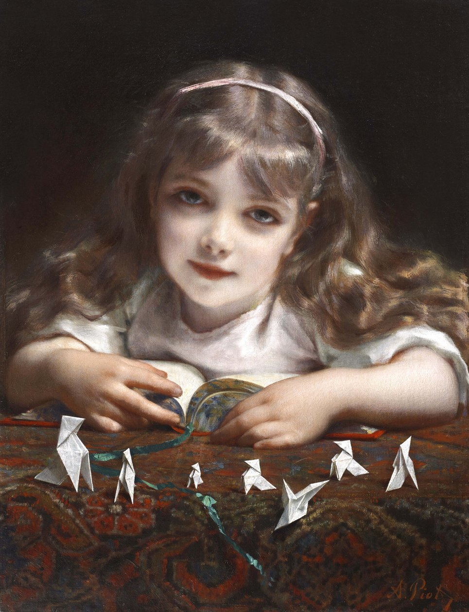 Jeune Fille aux oiseaux ja origami tekijältä Etienne Adolphe Piot