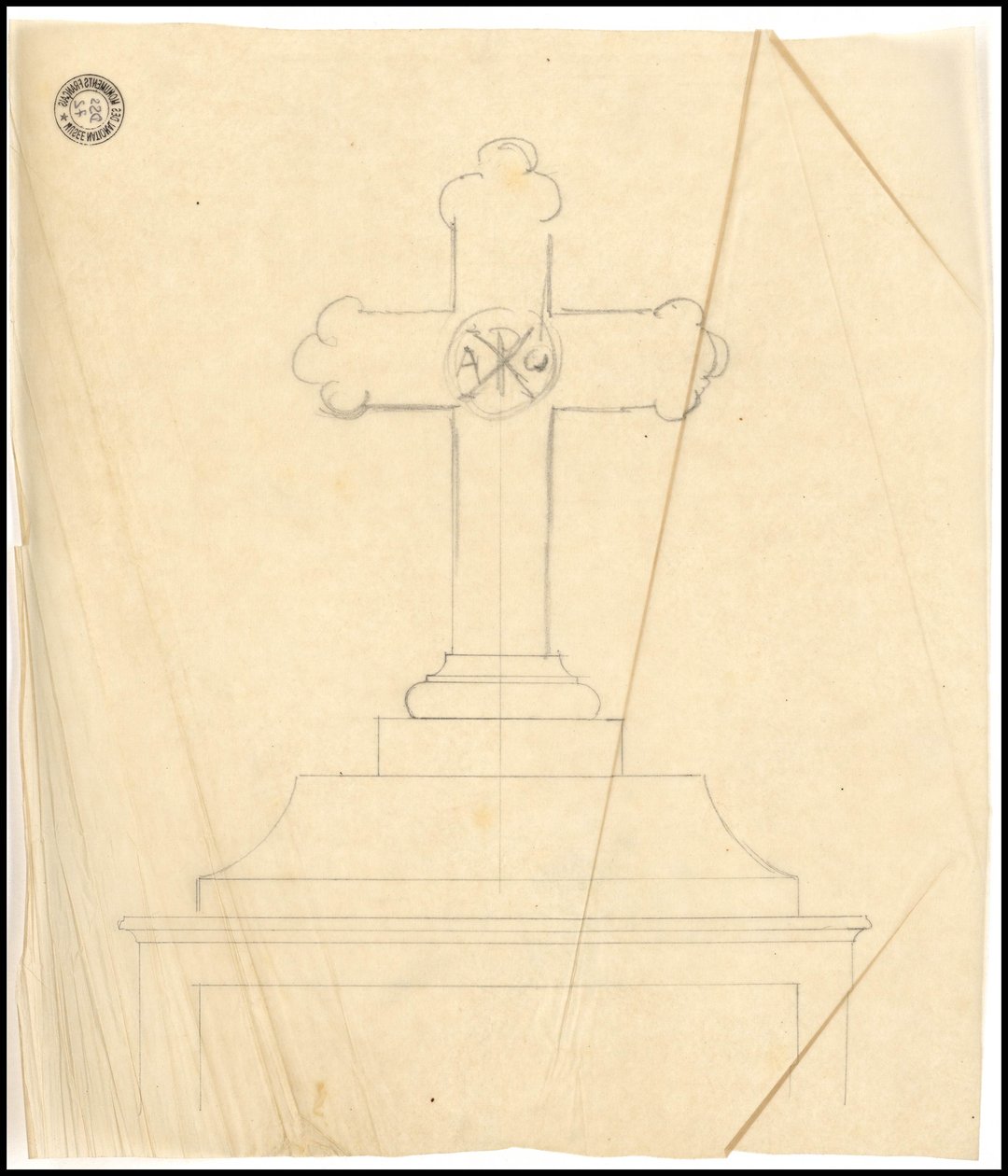 Luonnos Karakehian perheen haudasta Père Lachaise -hautausmaalla Pariisissa. tekijältä Adolphe Victor Geoffroy Dechaume