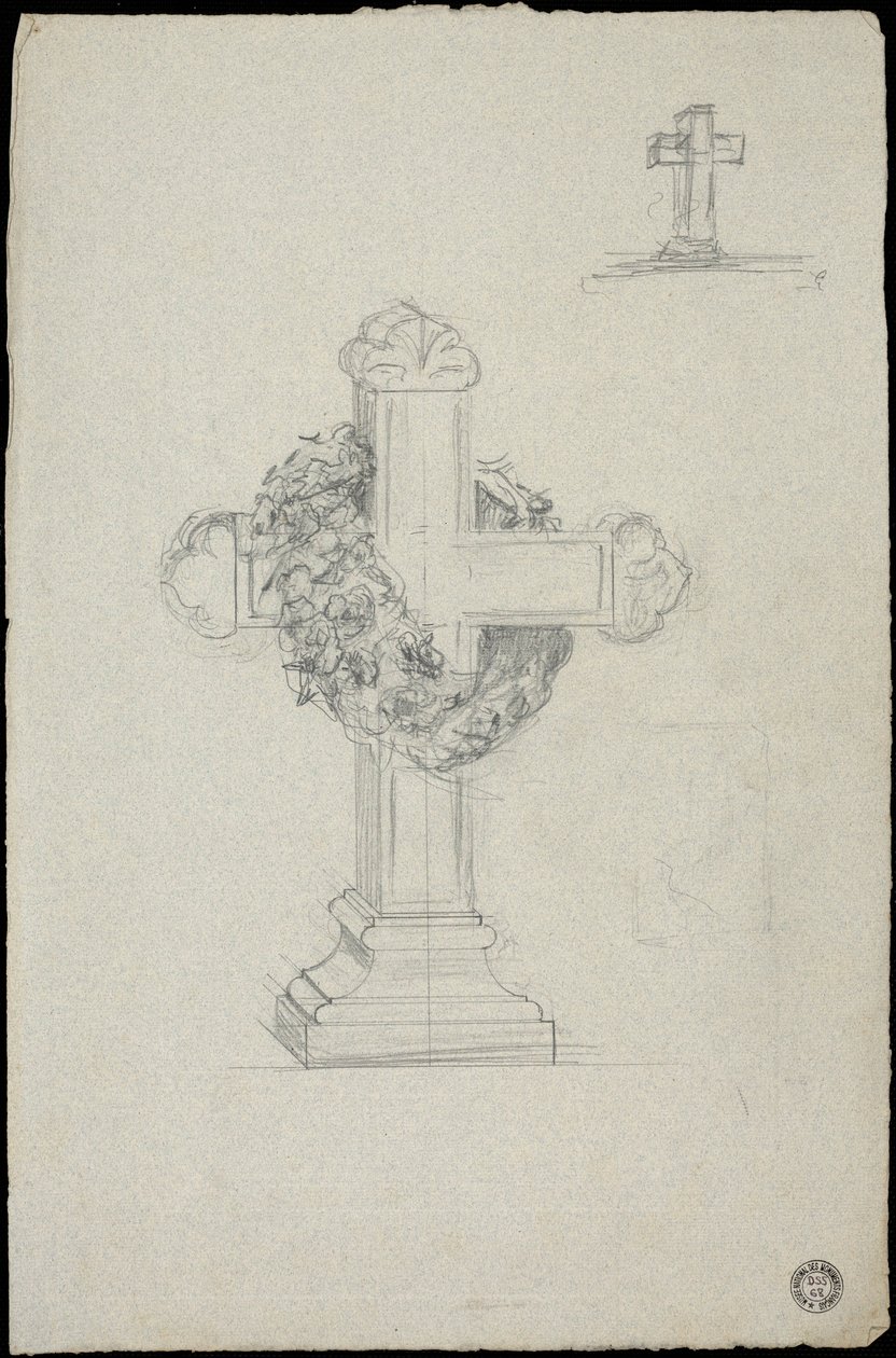 Luonnos Karakehian perheen haudasta Père Lachaise -hautausmaalla Pariisissa. tekijältä Adolphe Victor Geoffroy Dechaume
