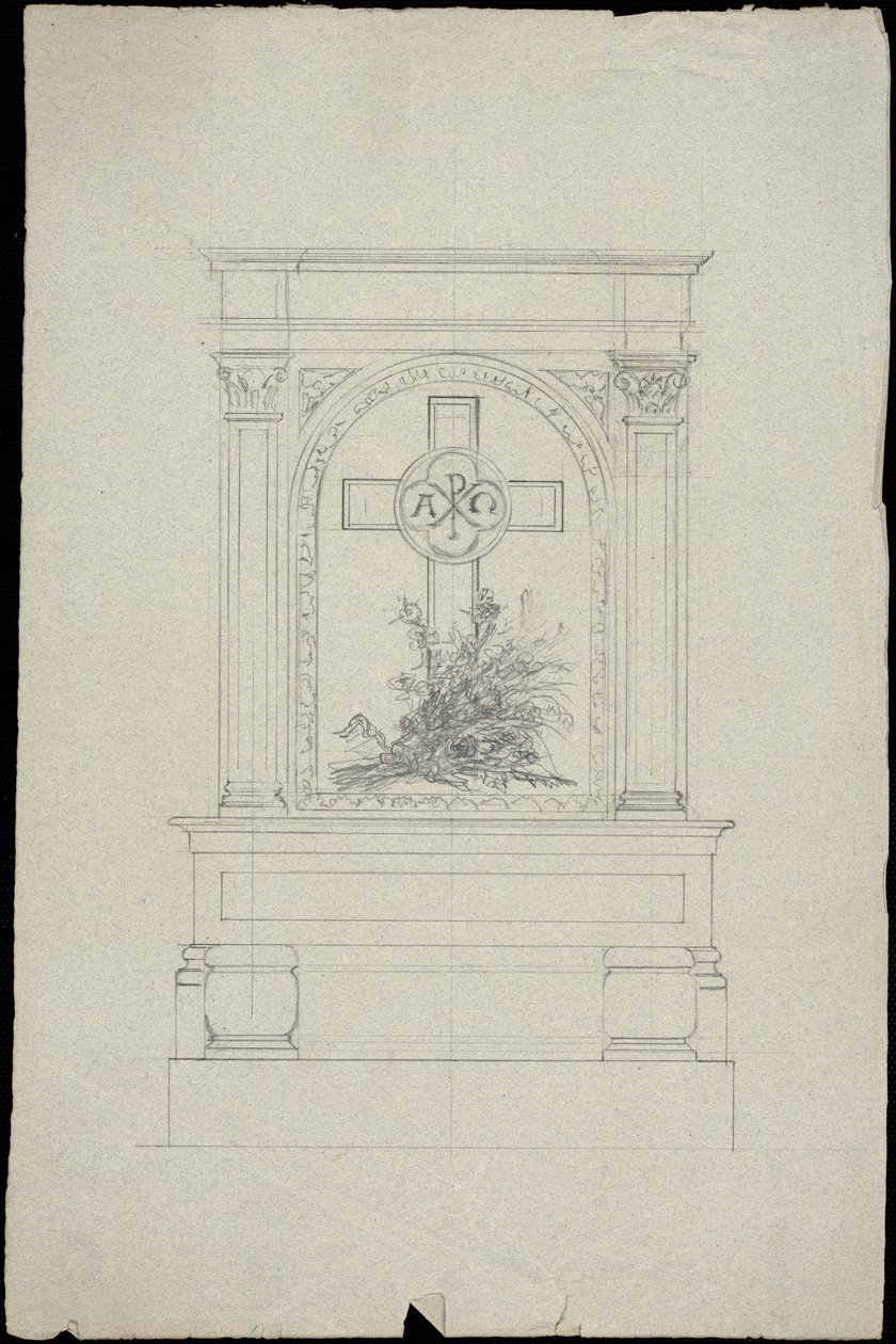 Luonnos Karakehian perheen haudasta Père Lachaise -hautausmaalla Pariisissa. tekijältä Adolphe Victor Geoffroy Dechaume