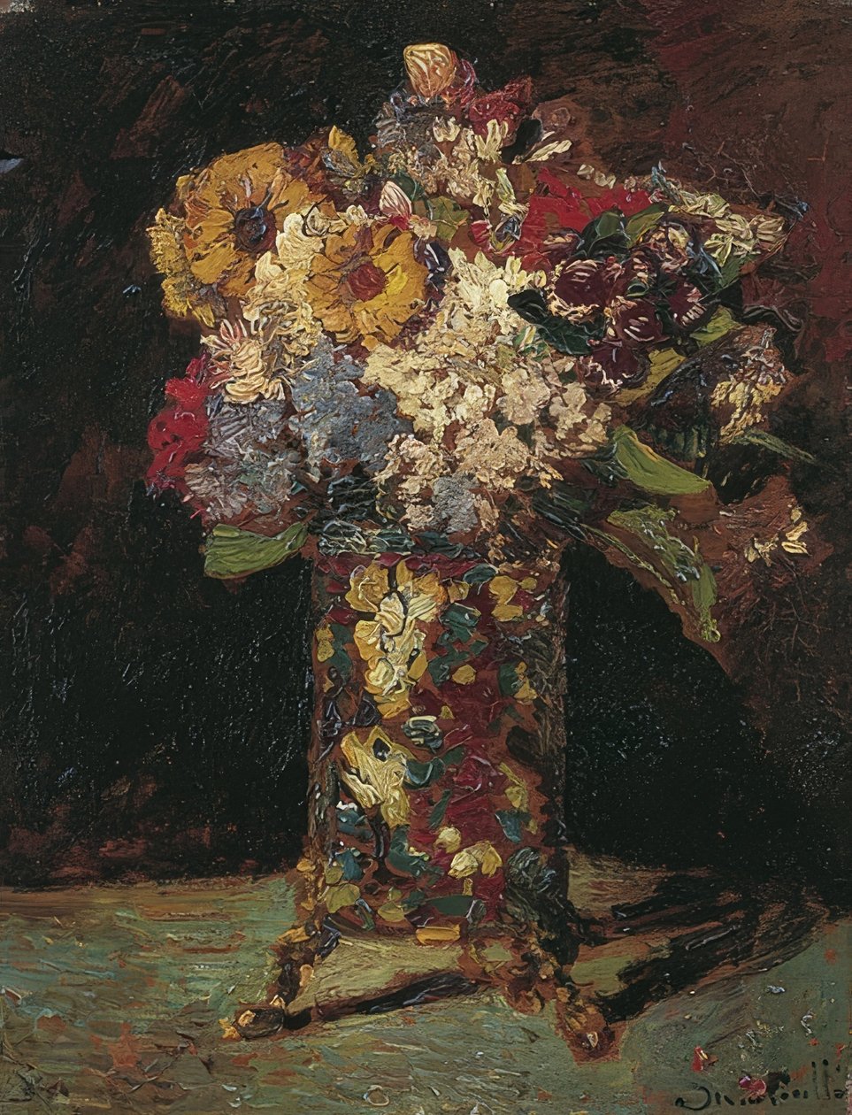 Asetelma kukkien kanssa. 1875 tekijältä Adolphe Joseph Thomas Monticelli