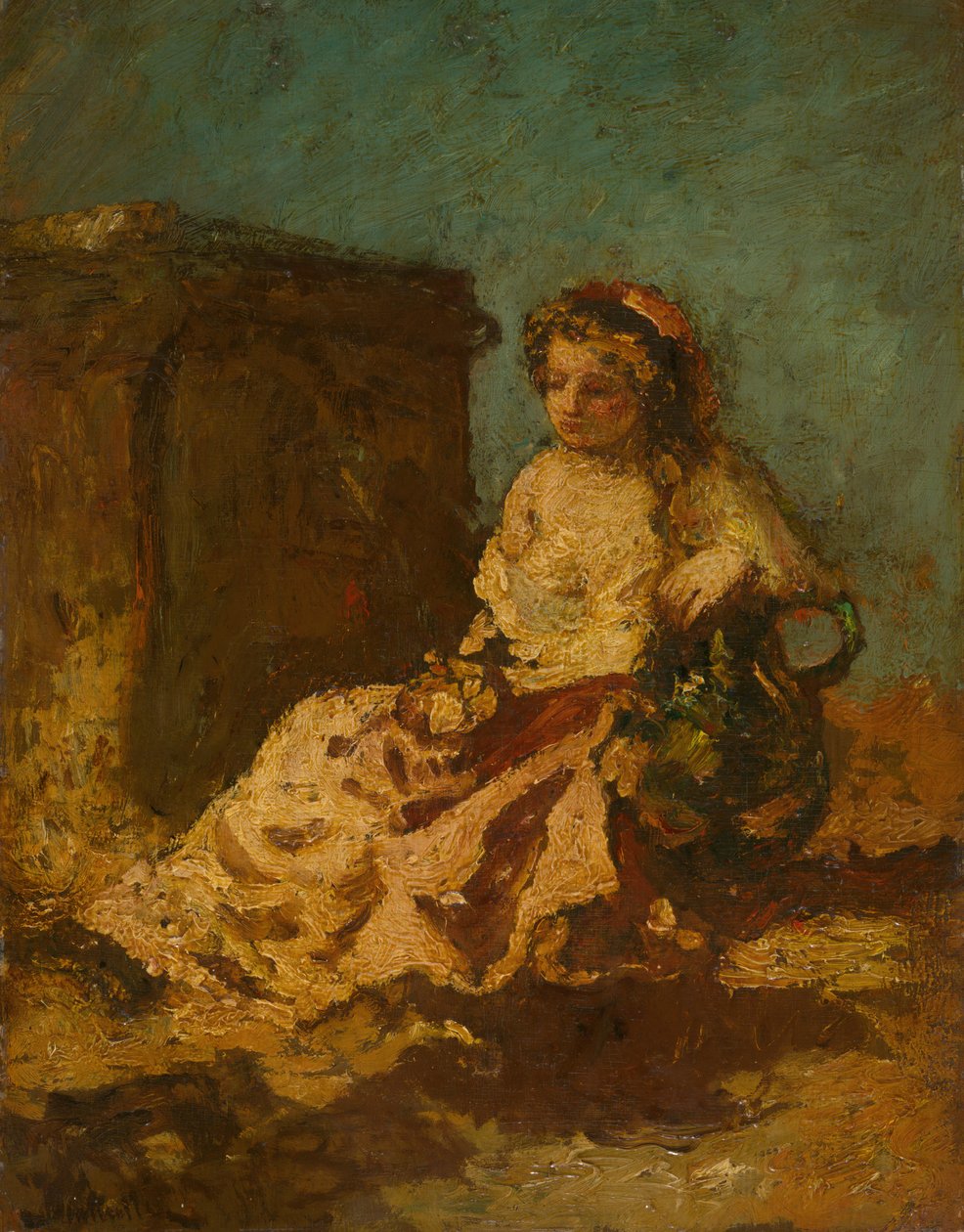 Meditaatio istuva nainen, n. 187879. tekijältä Adolphe Monticelli