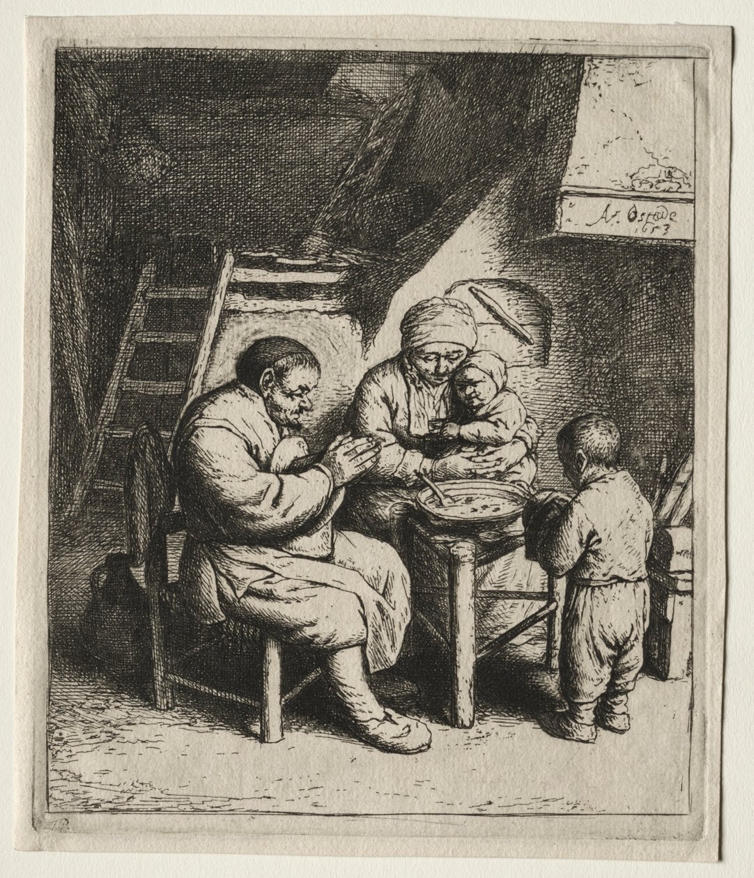 Saying Grace, 1653. tekijältä Adriaen Jansz. van Ostade