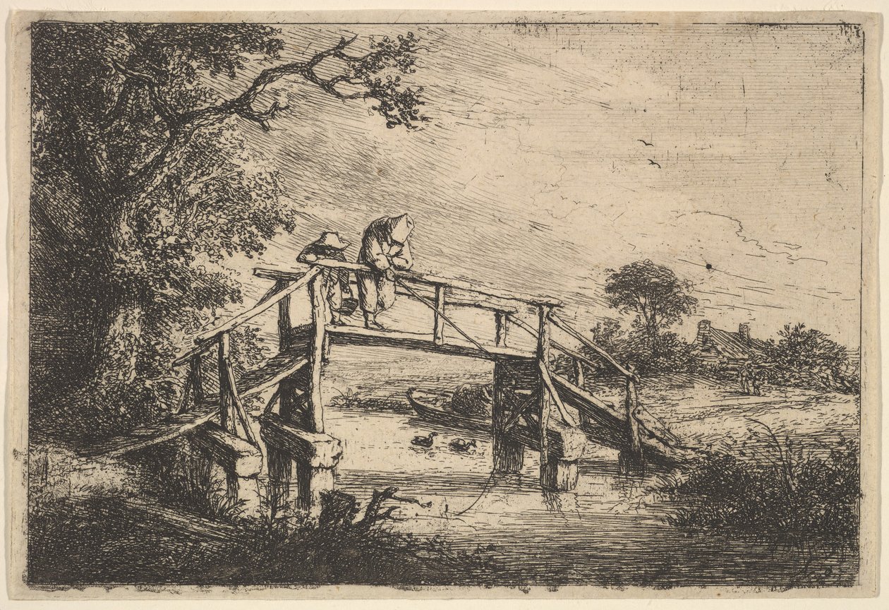 Kaksi onkijaa sillalla, 1647. tekijältä Adriaen van Ostade