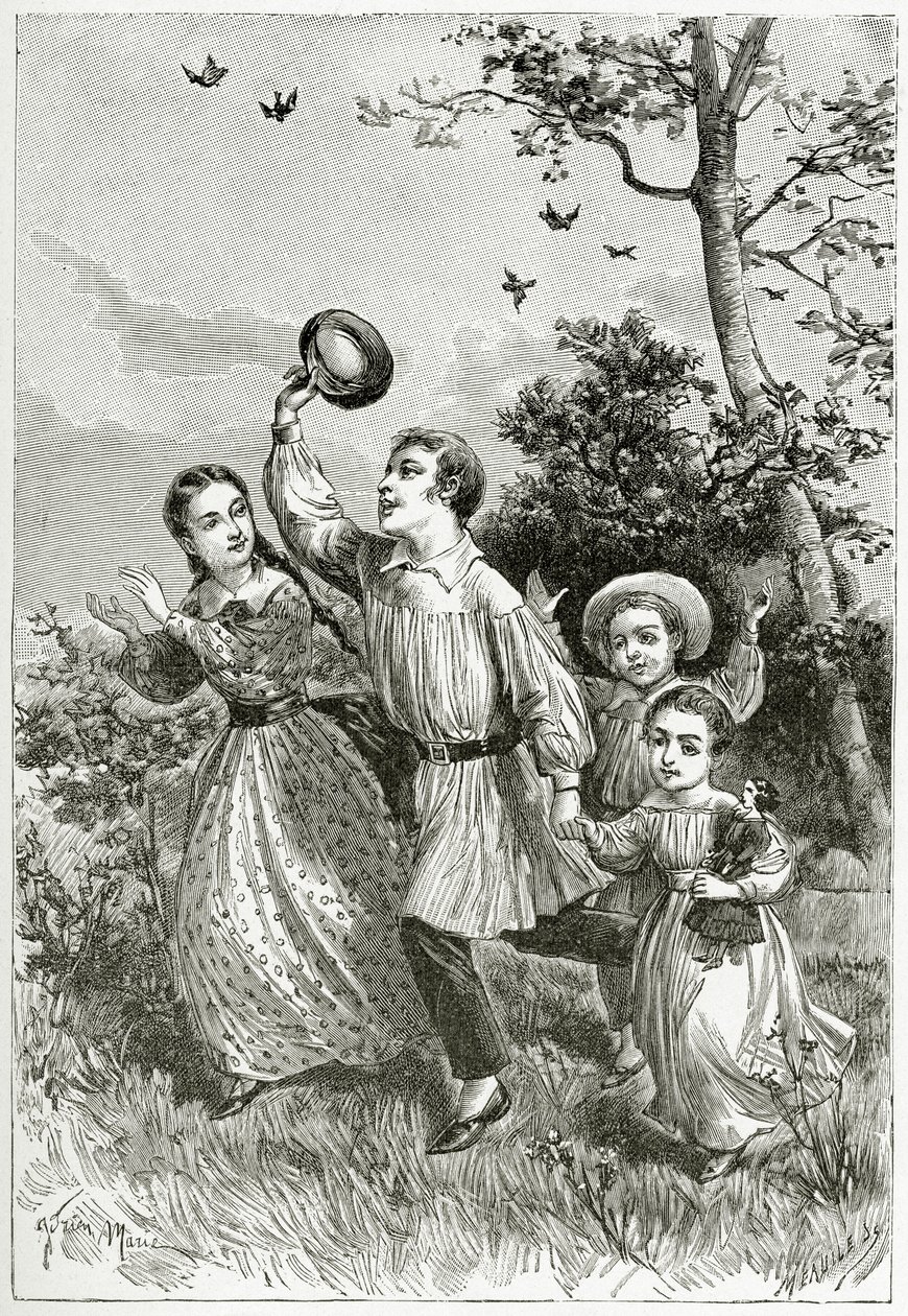 Perhe, 1800-luku (bw-kaiverrus) tekijältä Adrien Emmanuel Marie