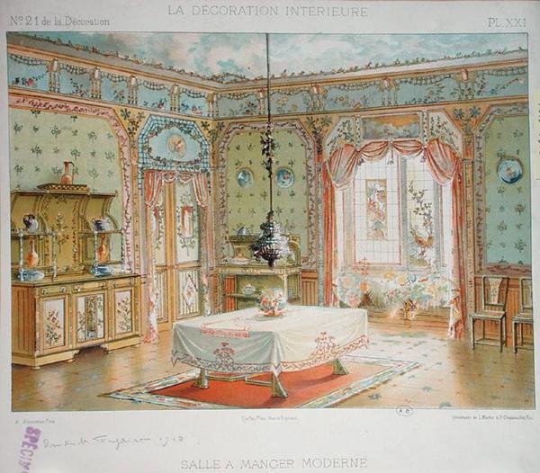 Moderni ruokasali, n. 1905 (väri litho) tekijältä Adrien (after) Simoneton