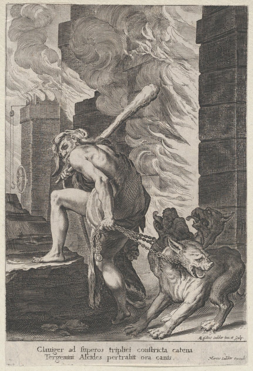 Herkules ja Cerberus, 1586-1629. tekijältä Aegidius Sadeler II
