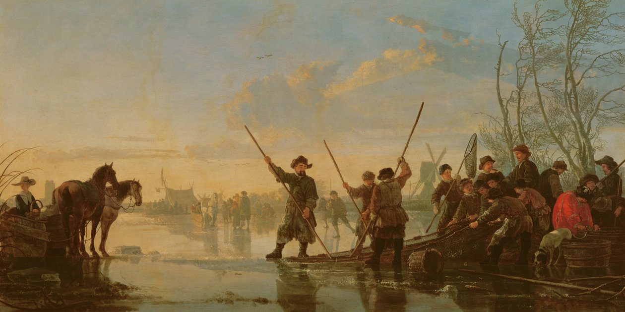 Luistelukohtaus Maasin kanssa Dordrechtissa, n. 1655-1660 (paneeli) tekijältä Aelbert Cuyp
