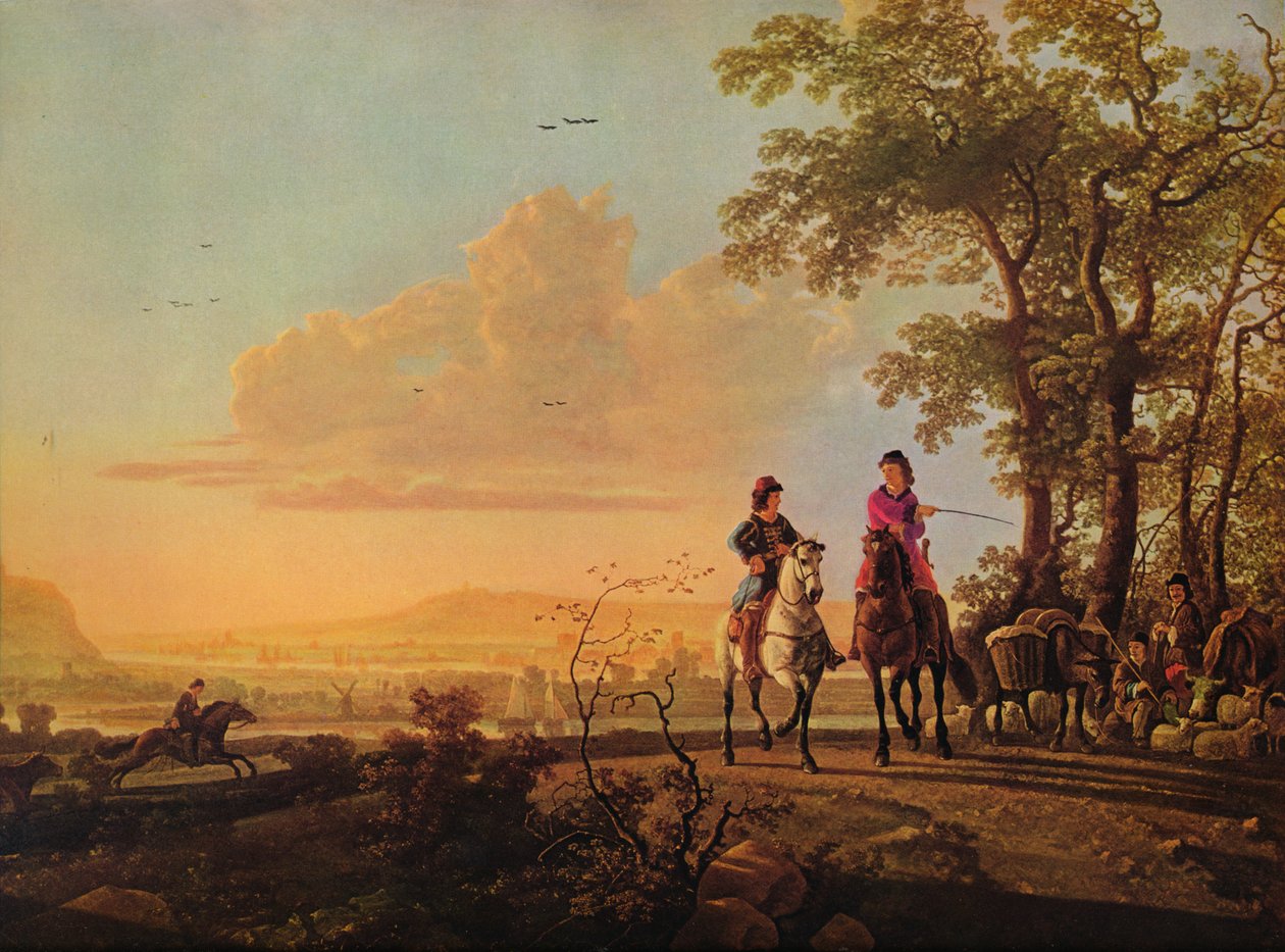 Ratsumiehet ja paimenet karjan kanssa, 1655-1660 tekijältä Aelbert Cuyp