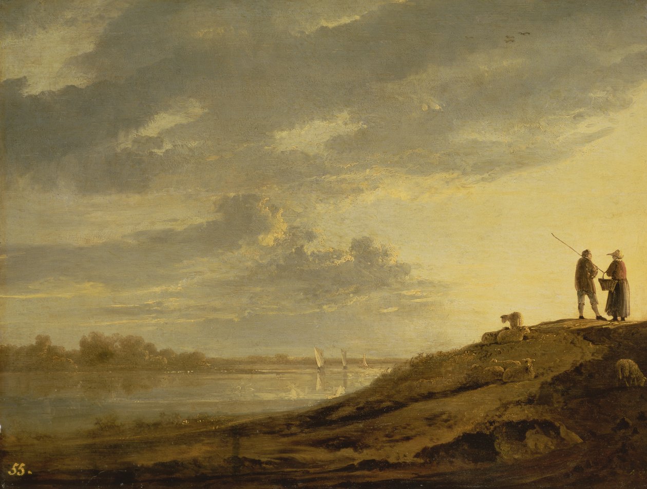 Auringonlasku joen yllä, 1650-luku (paneeli) tekijältä Aelbert Cuyp