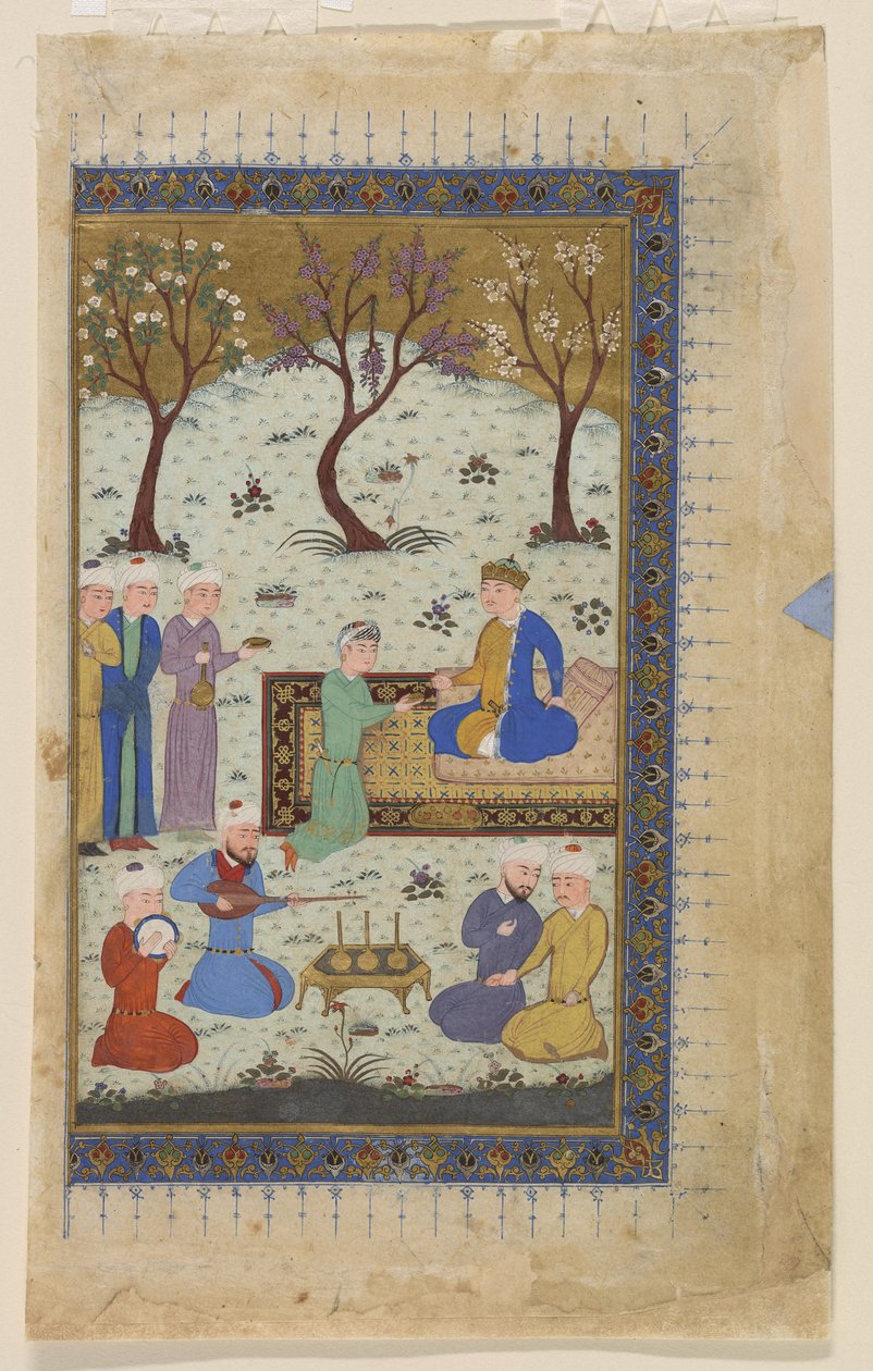 Prinssi istui valtaistuimella palvelijoiden ympäröimänä, 1425-30 tekijältä Afghan School