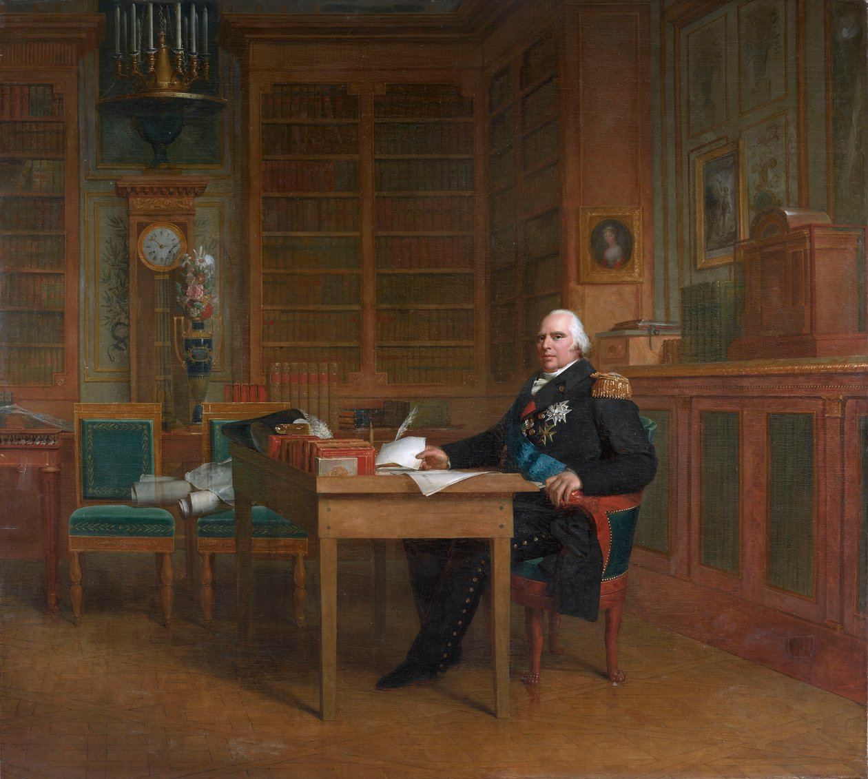 Le roi Louis XVIII -edustaja sur la Charte, assis à sa table de travail au palais des Tuileries tekijältä After François Gérard