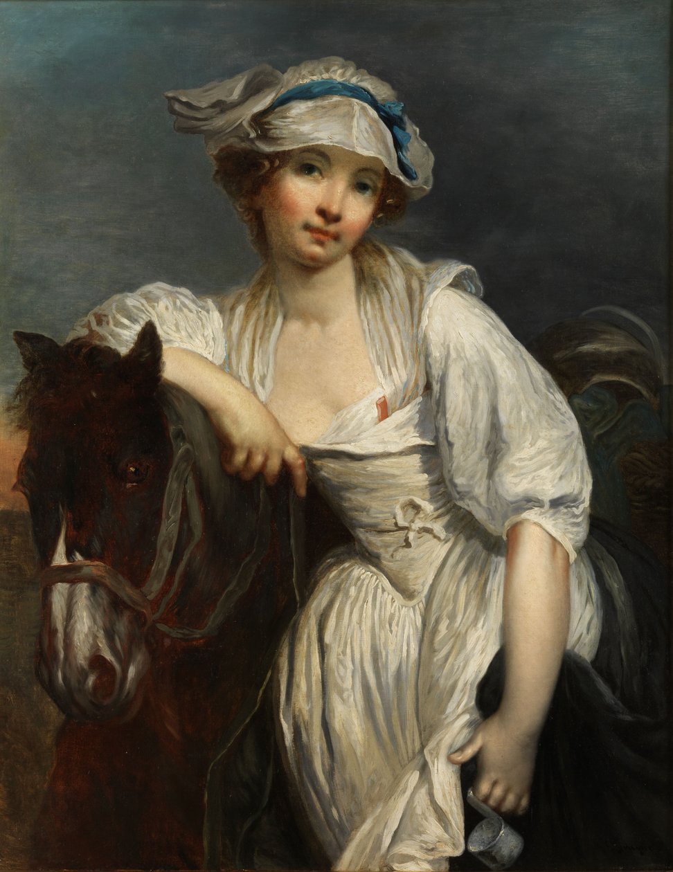 Junges Mädchen, Nacken eines Pferdes gelehnt tekijältä After Jean Baptiste Greuze