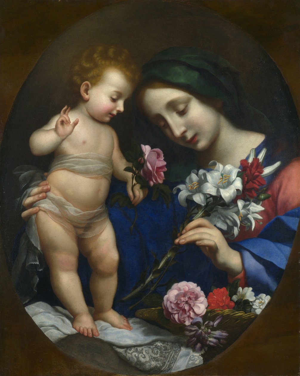 Neitsyt ja lapsi kukkien kanssa tekijältä after Carlo Dolci