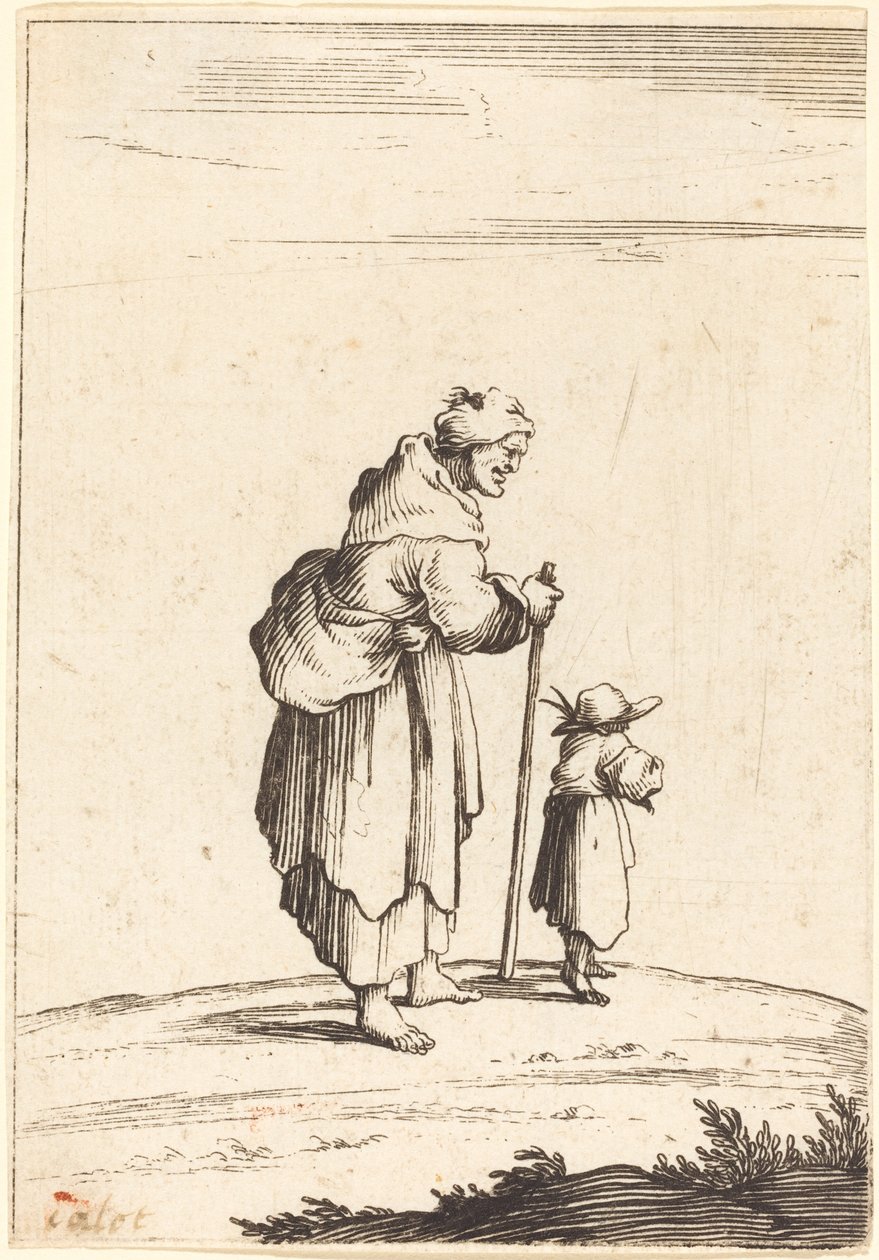 Kerjäläinen nainen ja lapsi tekijältä After Jacques Callot