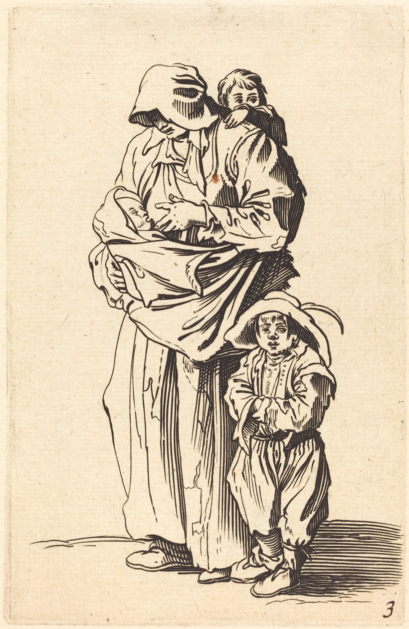Äiti ja kolme lasta tekijältä After Jacques Callot