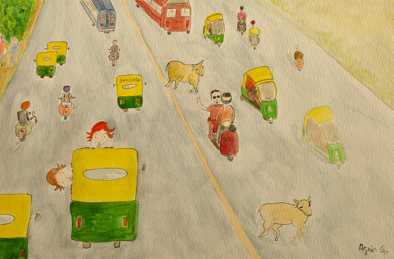 The Voyage, Delhi, 2015, aquarela sobre paperfinnish tekijältä Agnes Girardon