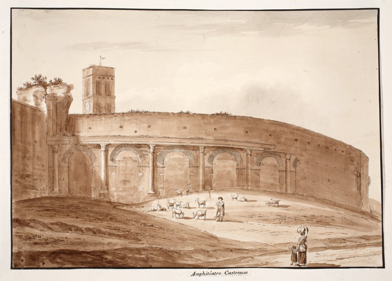 Amphiteatrum Castrense, 1833 (etsaus ja ruskea pesu) tekijältä Agostino Tofanelli