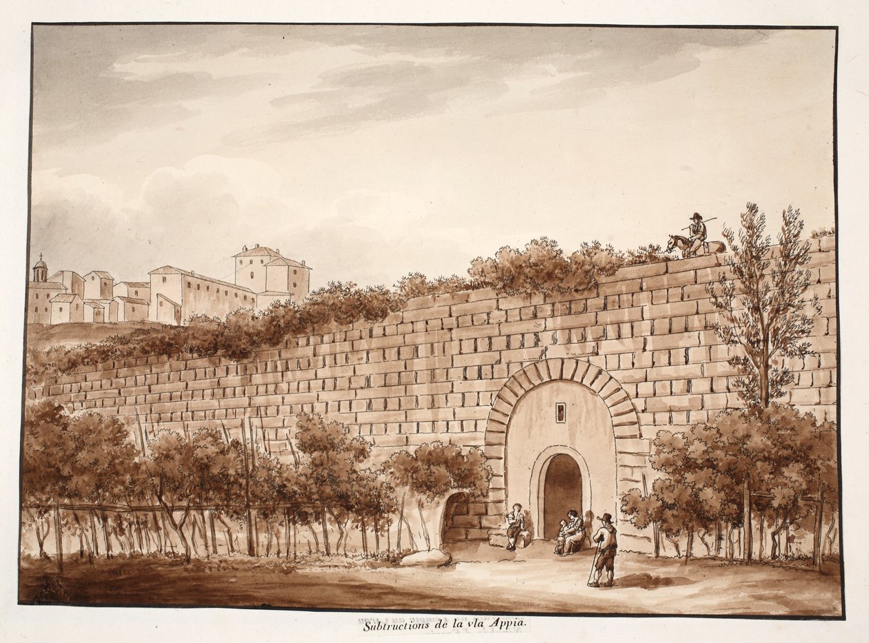 Via Appian sivut, 1833 (etsaus ruskealla pesulla) tekijältä Agostino Tofanelli