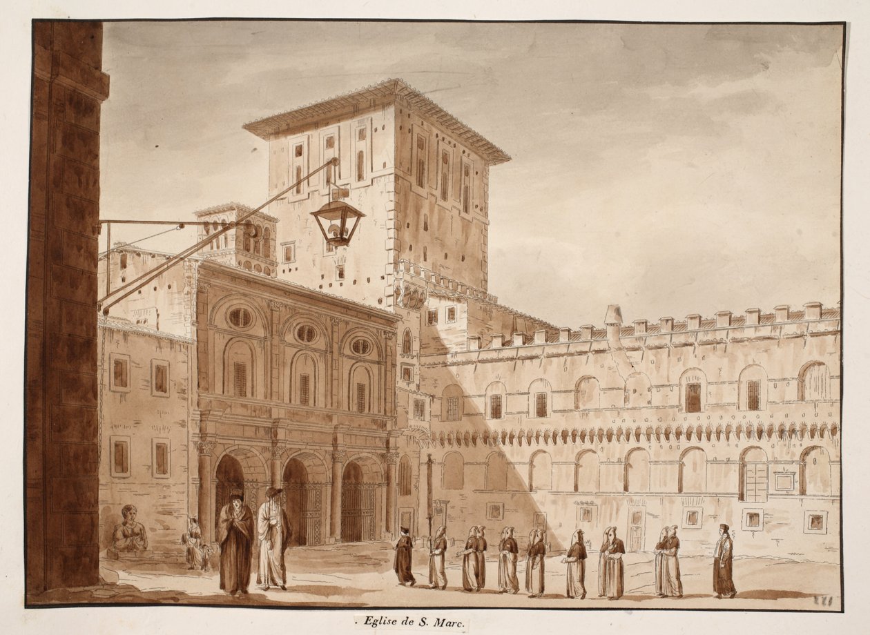San Marcon kirkko, 1833 (etsaus ruskealla pesulla) tekijältä Agostino Tofanelli