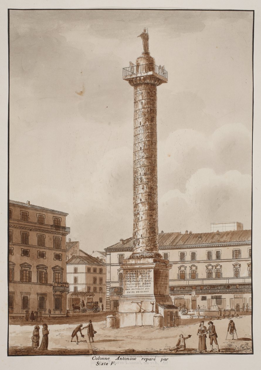 Colonna Antonina, entisöinyt Sixtus V, 1833 (etsaus ruskealla pesulla) tekijältä Agostino Tofanelli