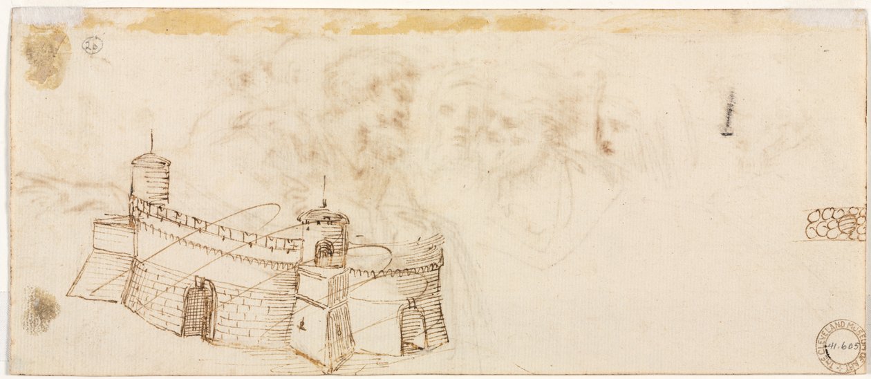 Crenelated Fortress verso, 1500-luvun toinen puoli. tekijältä Agostino Carracci