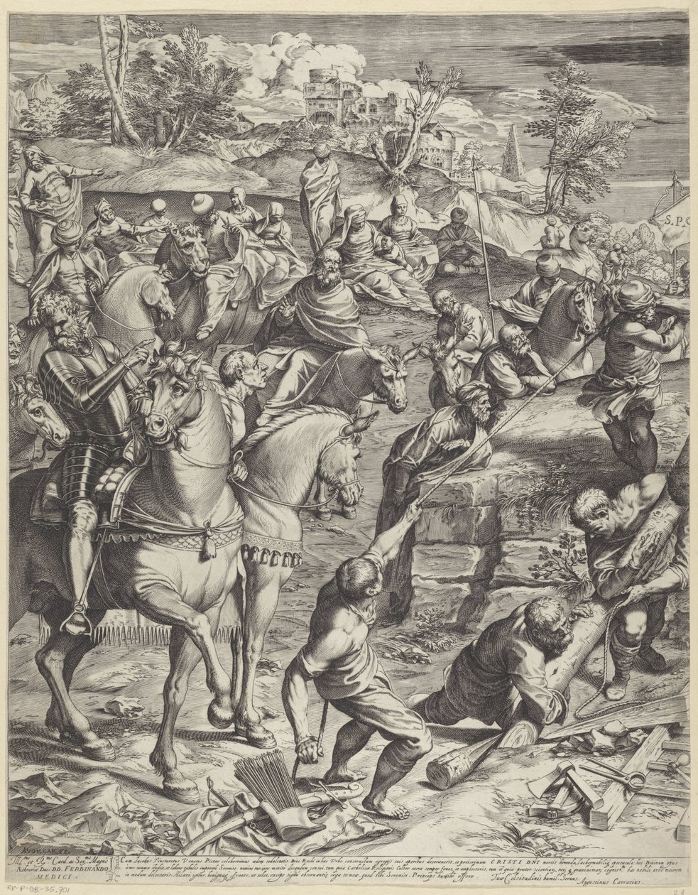 Kristuksen ristiinnaulitseminen (vasen osa) tekijältä Agostino Carracci