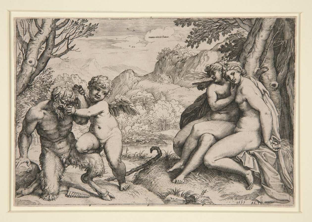 Pan Subdued by Cupid tekijältä Agostino Carracci