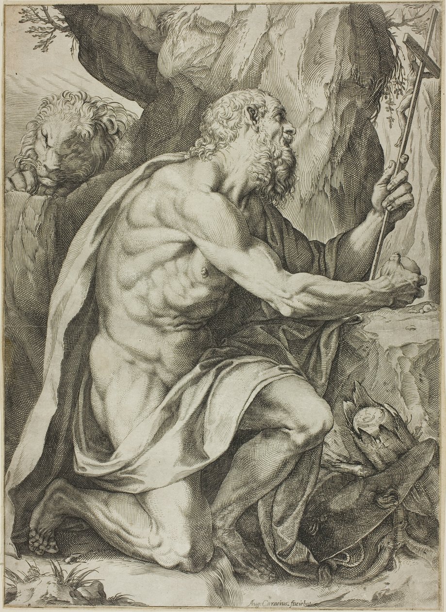 Pyhä Hieronymus katumuksessa tekijältä Agostino Carracci