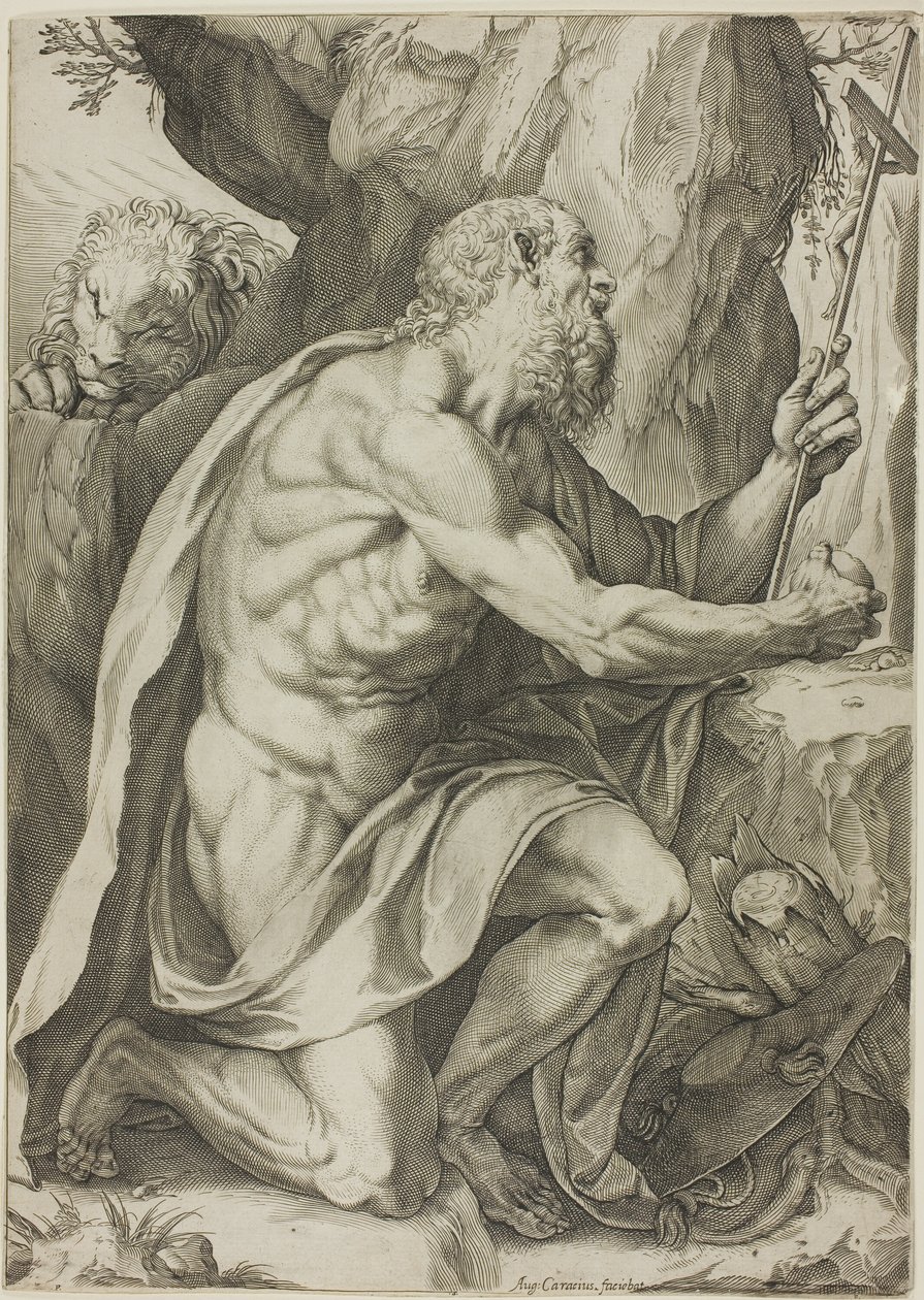 Pyhä Hieronymus katumuksessa tekijältä Agostino Carracci