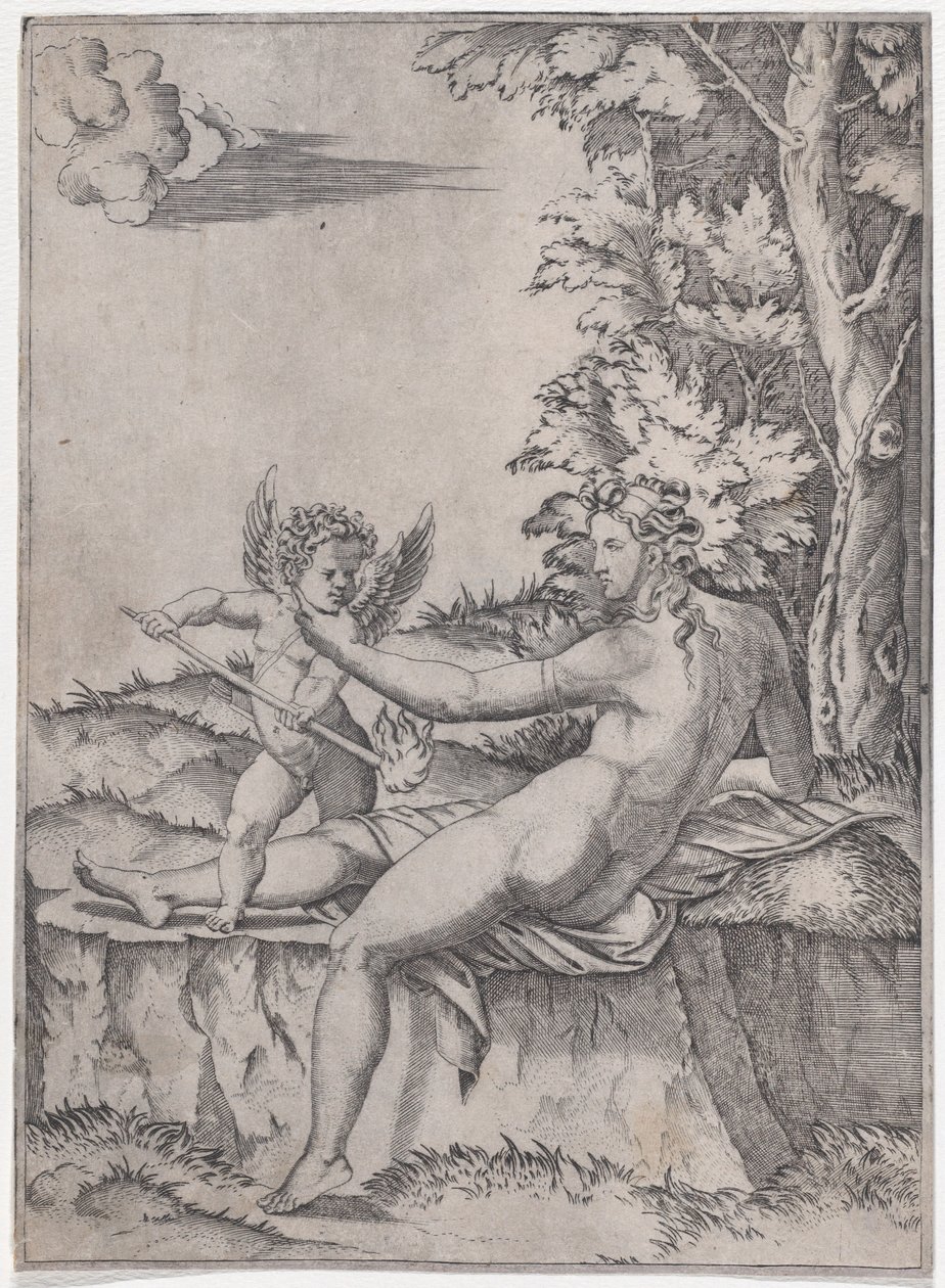 Venus ja Eros, n. 1514-36. tekijältä Agostino Veneziano