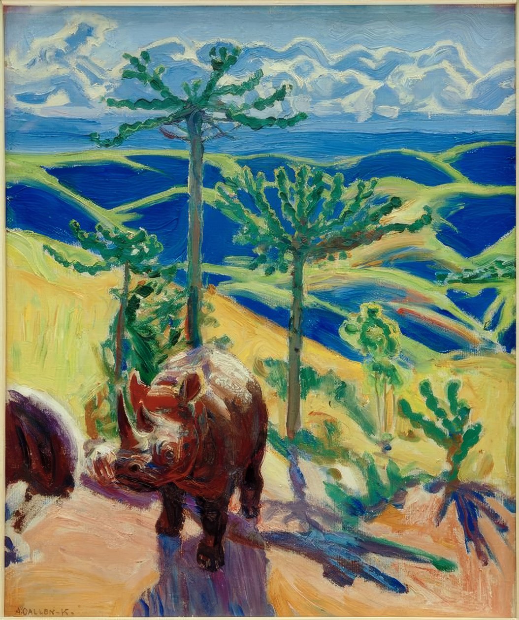Sarvikuono ja Euphorbia-puut tekijältä Akseli Valdemar Gallen Kallela