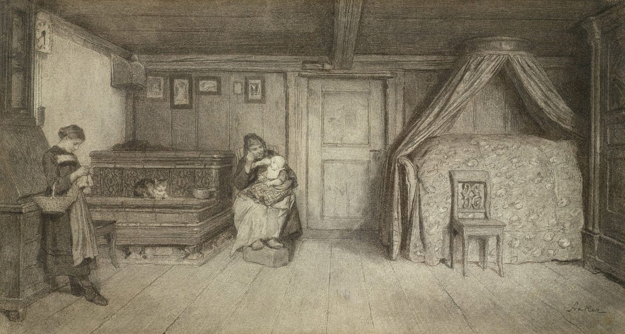 Familienszene in einem Interieur tekijältä Albert Anker