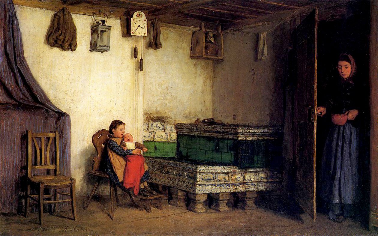 Mökin sisustus, n. 1870-77 tekijältä Albert Anker