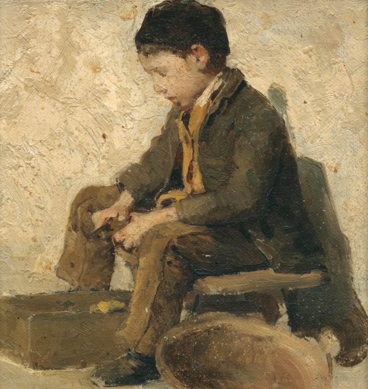 Sitzender Knabe, Gemüse rüstend tekijältä Albert Anker