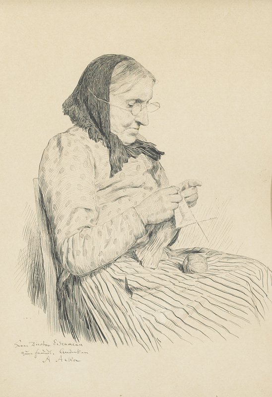 Strickende Grossmutter tekijältä Albert Anker