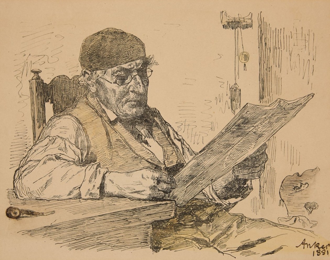 Zeitung lesender Bauer tekijältä Albert Anker