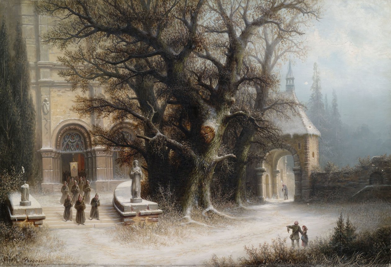 Prozession an einer verschneiten Klosteranlage tekijältä Albert Bredow