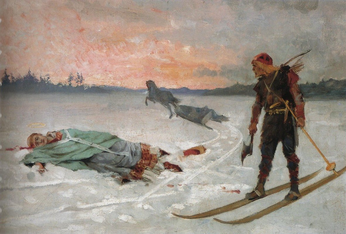 Piispa Henrikin Kuolema Lalli tappoi piispan Henryn tekijältä Albert Gustaf Aristides Edelfelt